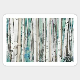 Birch Forest, Digital Watercolor, Teal Sticker